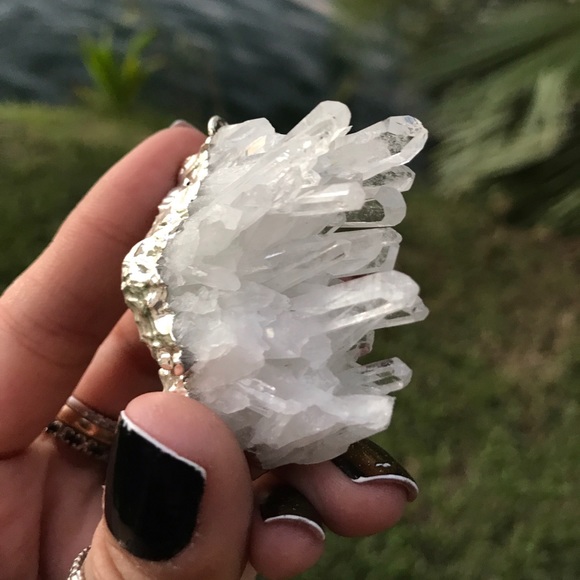 Genuine big crystal quartz boho silver necklace - Picture 7 of 8